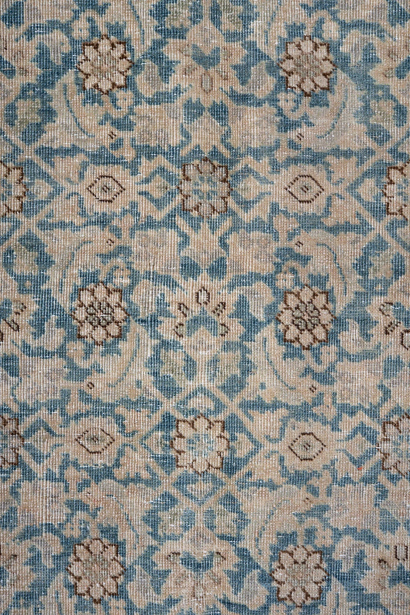 6' x 9' one-of-a-kind handmade antique Tabriz medium size rug. Color palette: ivory, pale blue, taupe, beige, slate, camel