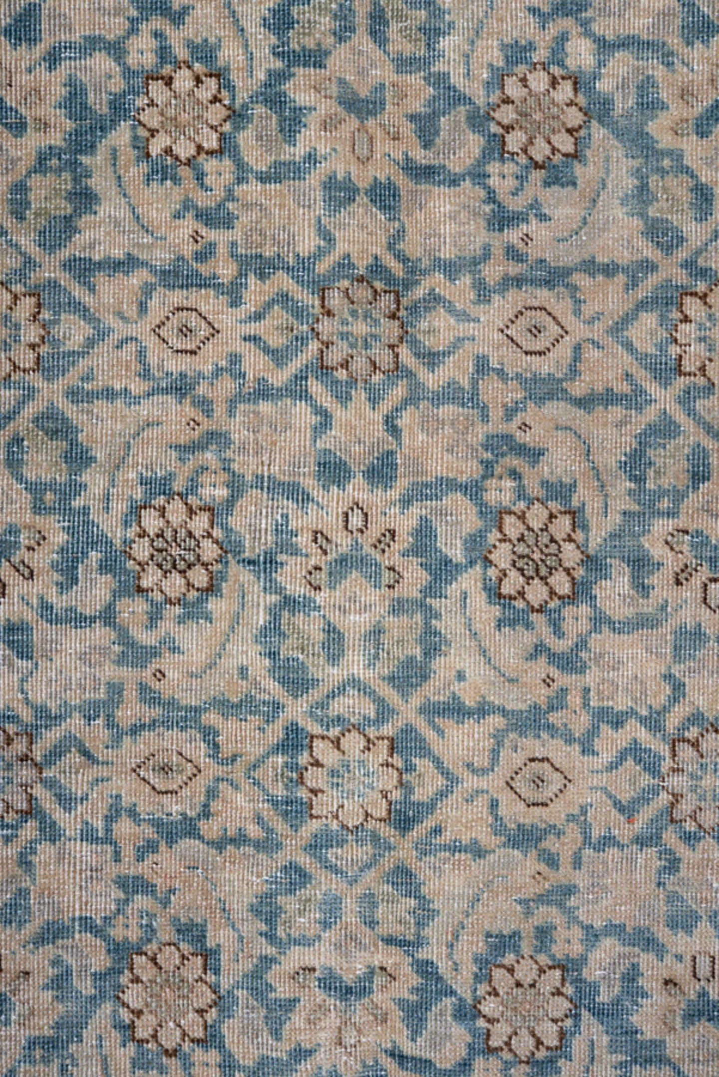 6' x 9' one-of-a-kind handmade antique Tabriz medium size rug. Color palette: ivory, pale blue, taupe, beige, slate, camel
