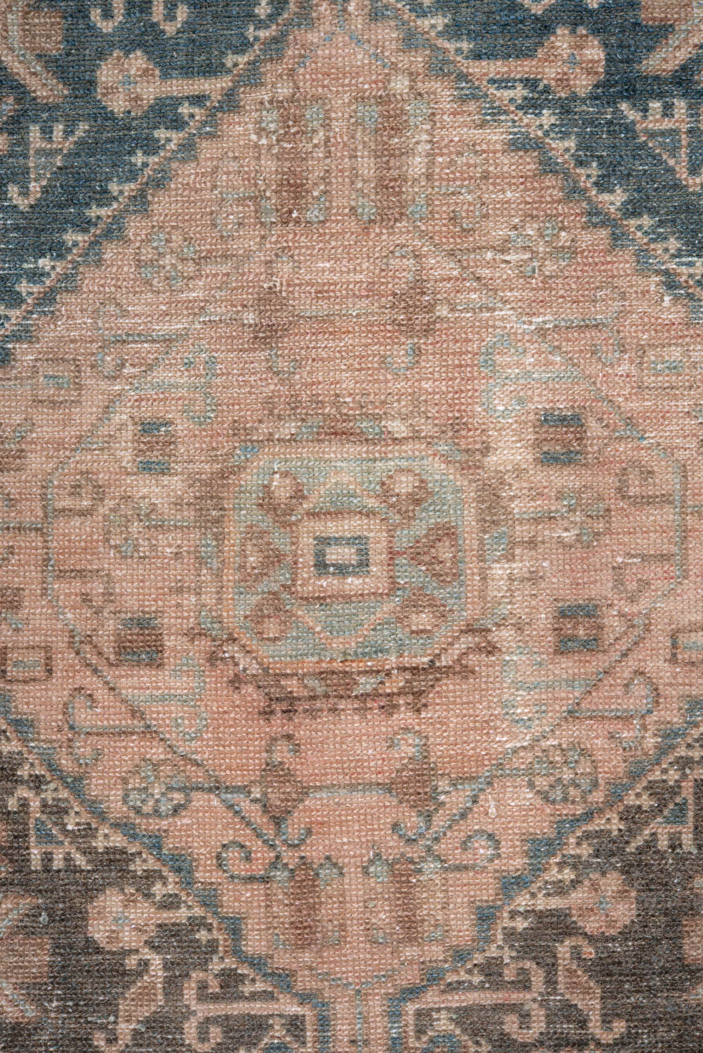 2' x 4' one-of-a-kind handmade vintage Hamadan small size rug. Color palette: blush, ivory, teal, brown, camel, charcoal