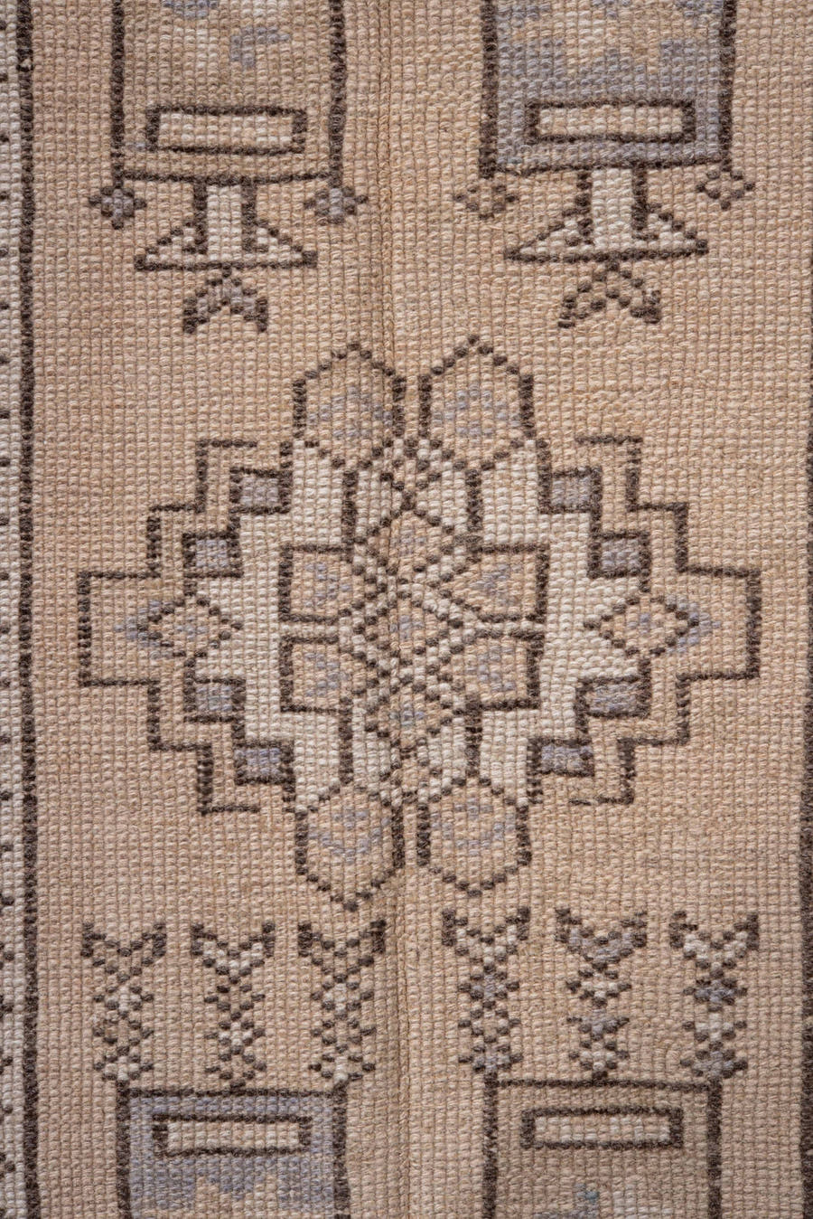 2' x 4' one-of-a-kind handmade antique Oushak small size rug. Color palette: ivory, taupe, brown, pale blue, beige, gray