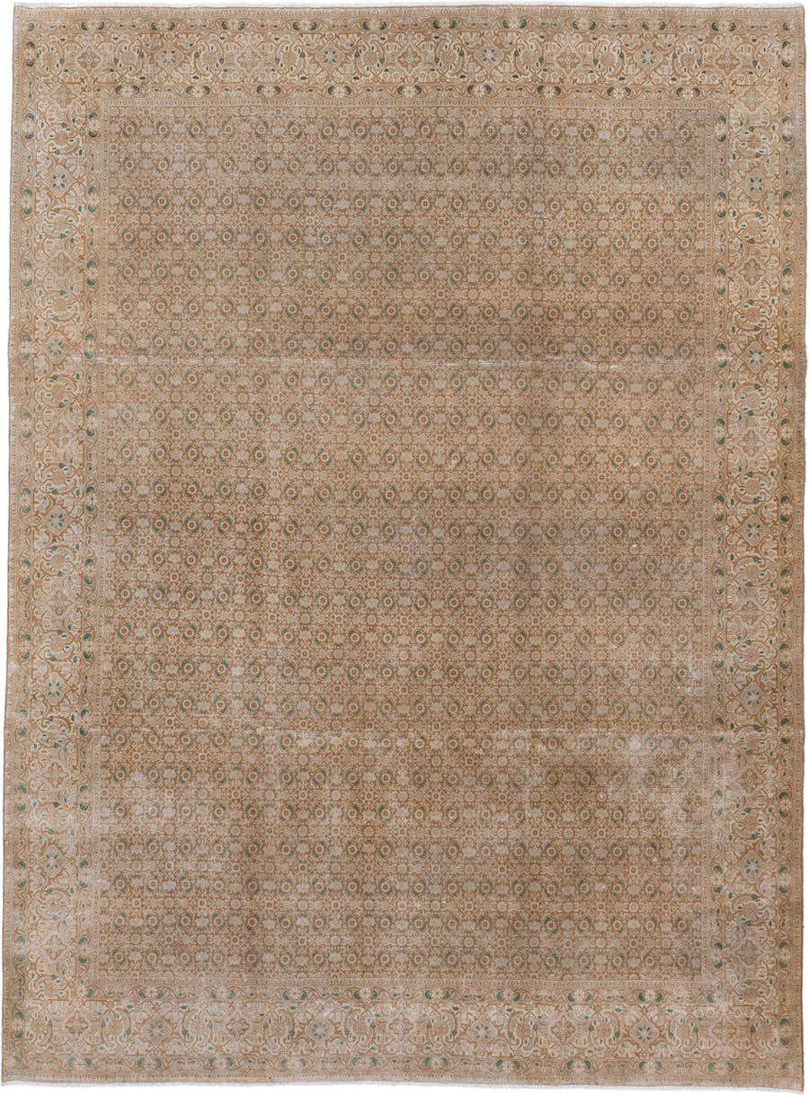 8' x 11' one-of-a-kind handmade antique Bidjar large size rug. Color palette: camel, taupe, ivory, sage, beige, sand, gray