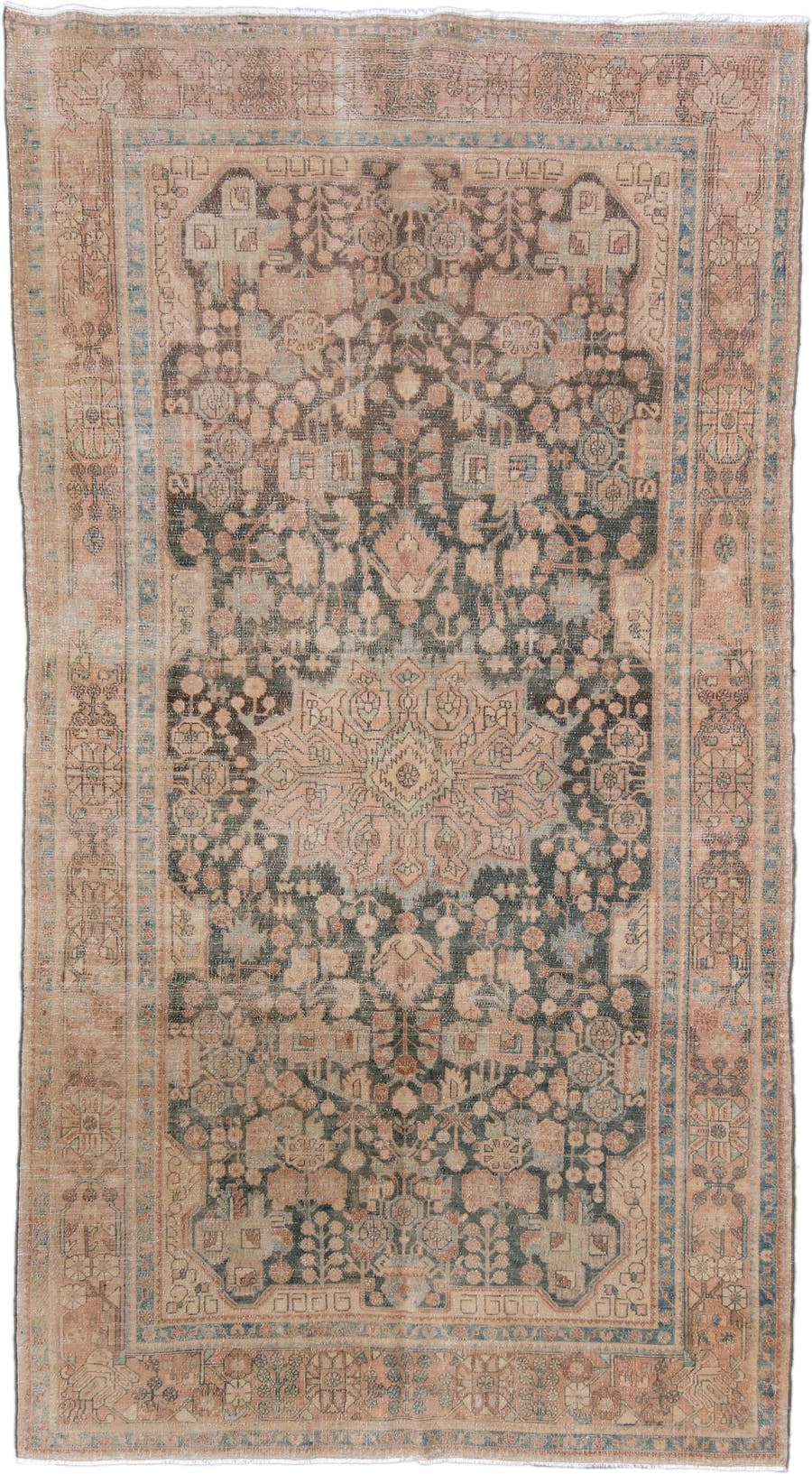 5' x 10' one-of-a-kind handmade vintage Malayer medium size rug. Color palette: blush, charcoal, ivory, sky_blue, taupe