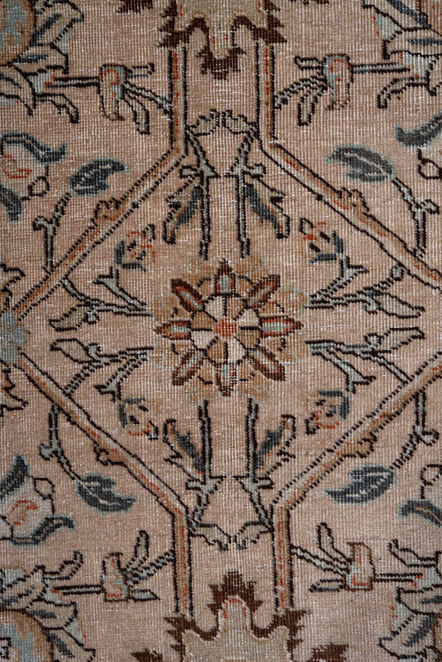 8' x 10' one-of-a-kind handmade antique Tabriz large size rug. Color palette: ivory, beige, taupe, camel, slate, rust, brown