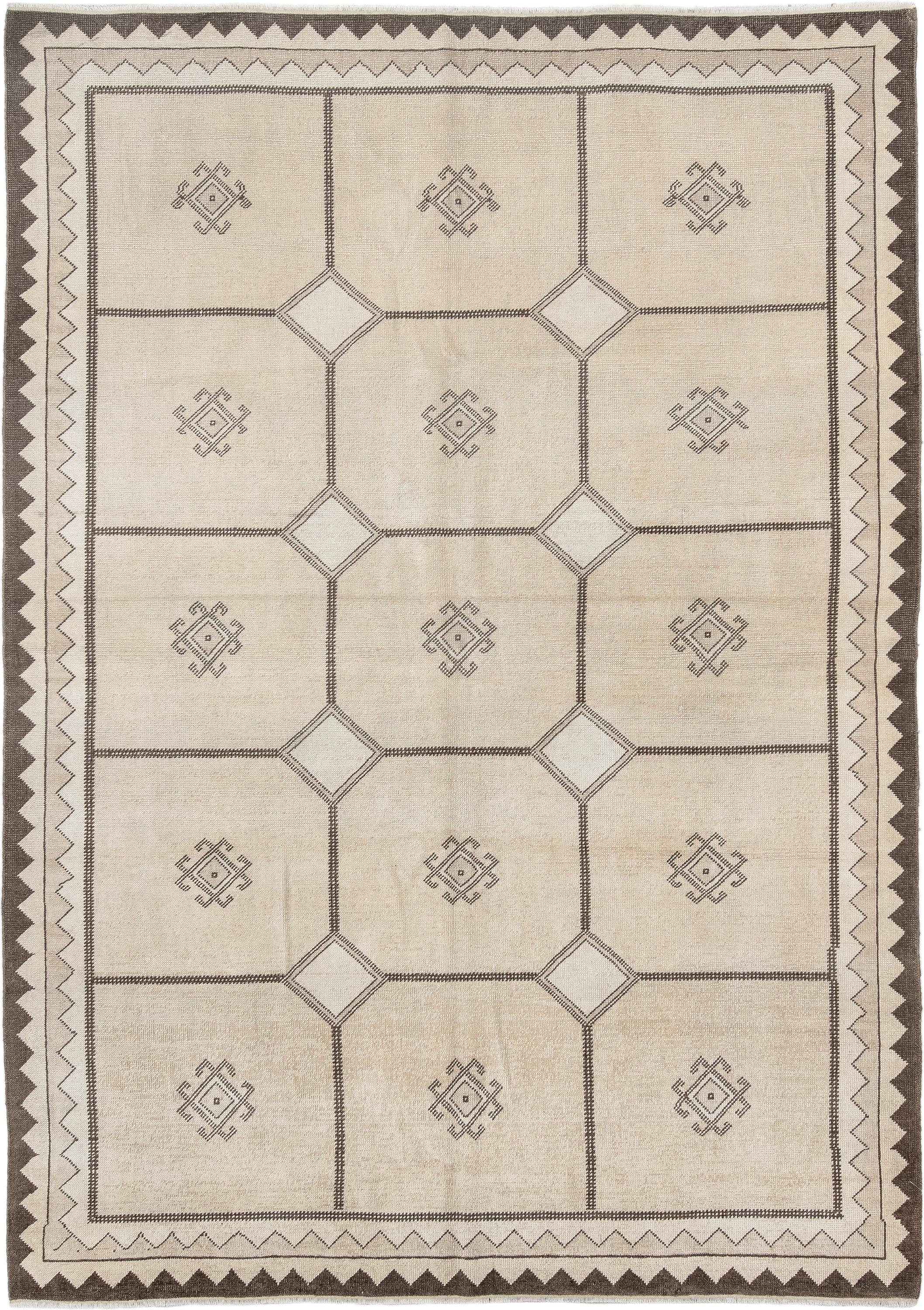 5' x 8' one-of-a-kind handmade vintage Anatolian medium size rug. Color palette: ivory, brown, taupe, beige, gray