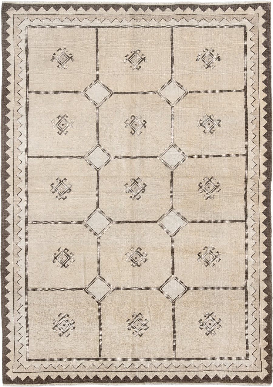 5' x 8' one-of-a-kind handmade vintage Anatolian medium size rug. Color palette: ivory, brown, taupe, beige, gray