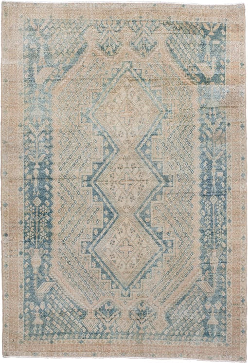 4' x 6' one-of-a-kind handmade antique Afshar small size rug. Color palette: ivory, pale blue, sand, beige, taupe