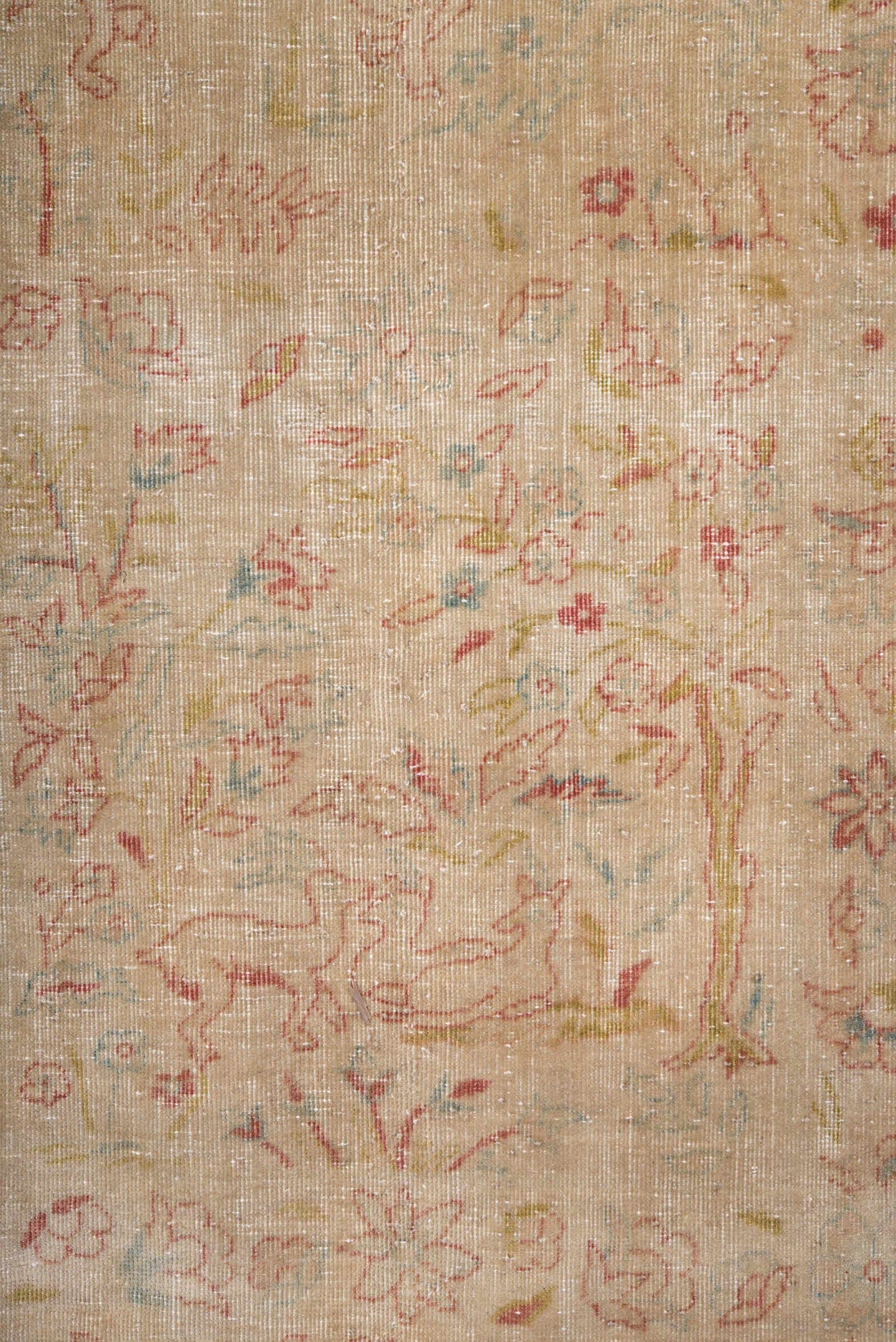 9' x 12' one-of-a-kind handmade vintage Tabriz large size rug. Color palette: ivory, blush, rose, sage, taupe, gold, peach