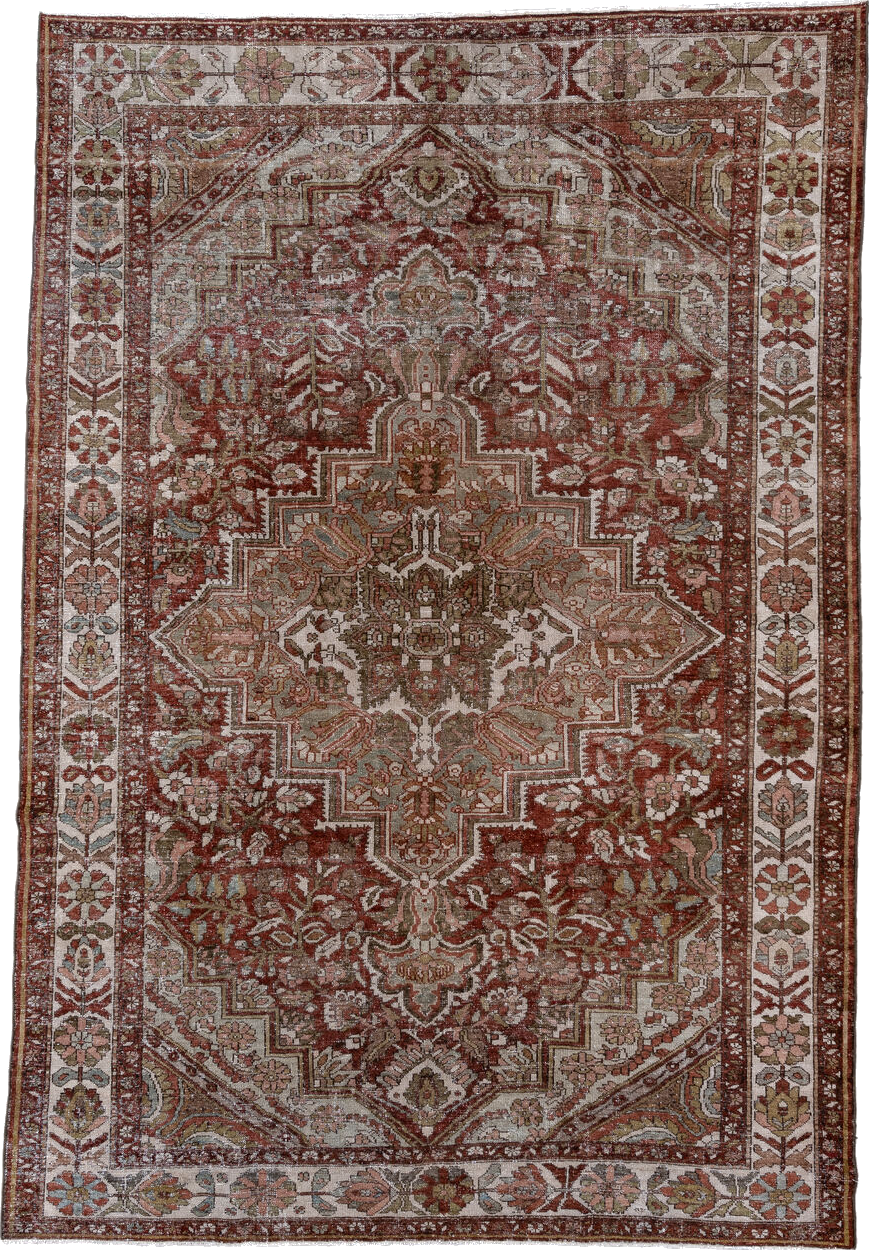 7' x 10' one-of-a-kind handmade vintage Baktiary large size rug. Color palette: brown, dim gray, gainsboro, gray, light gray