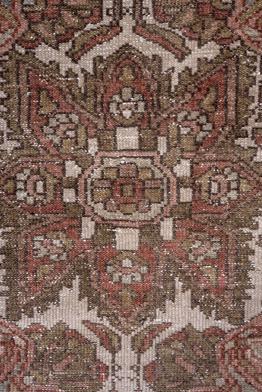 7' x 10' one-of-a-kind handmade antique Baktiary large size rug. Color palette: rust, ivory, taupe, sage, rose, brown, olive