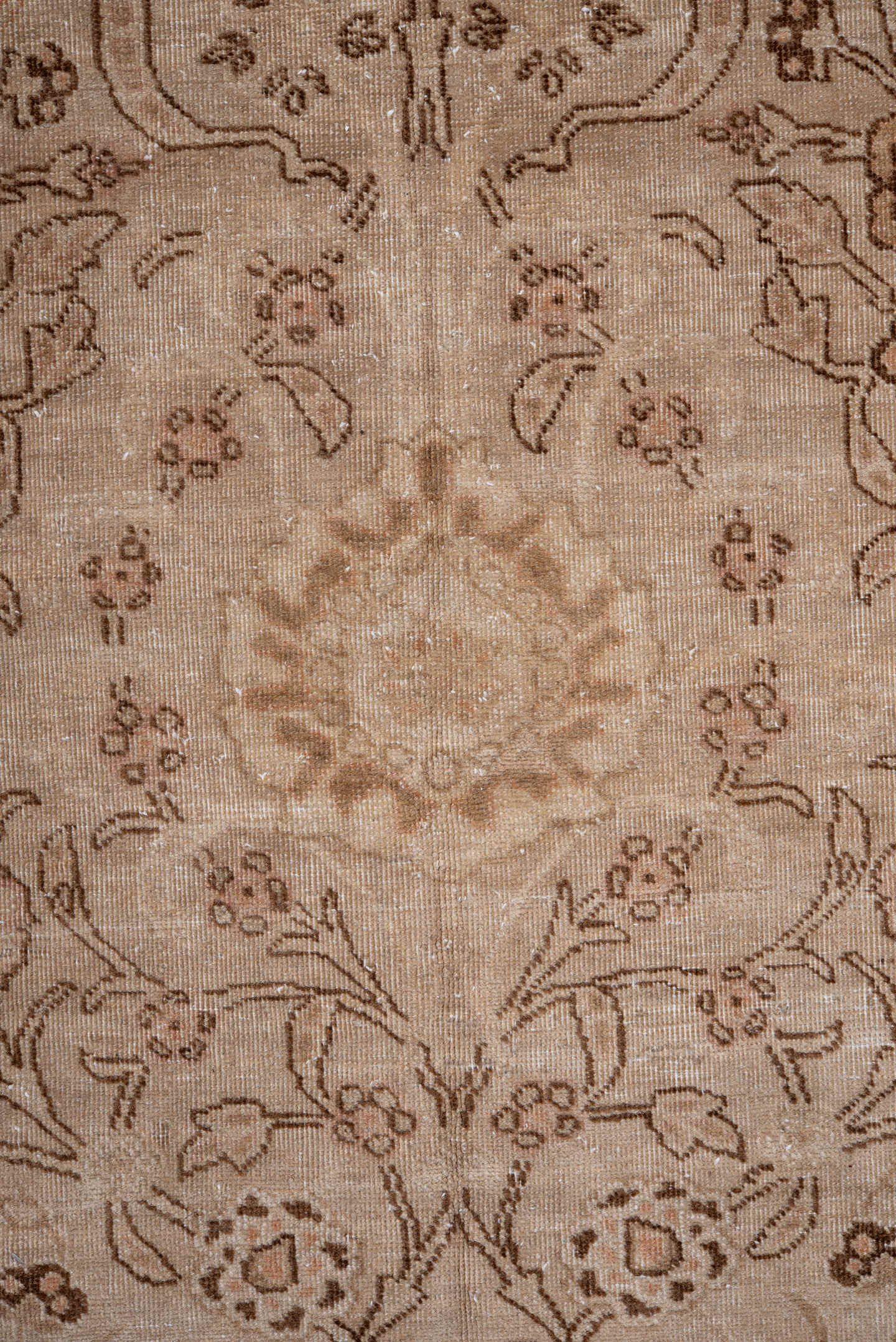 7' x 10' one-of-a-kind handmade antique Tabriz large size rug. Color palette: beige, blush, ivory, taupe, camel, peach