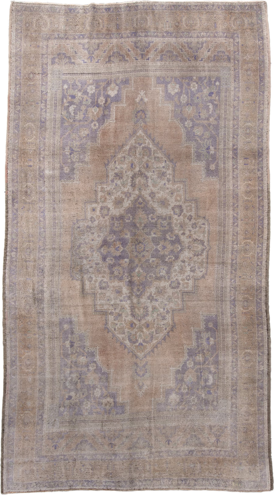 6' x 11' one-of-a-kind handmade vintage Oushak large size rug. Color palette: taupe, beige, lavender, ivory, dusty blue