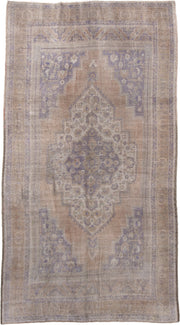 6' x 11' one-of-a-kind handmade vintage Oushak large size rug. Color palette: taupe, beige, lavender, ivory, dusty blue