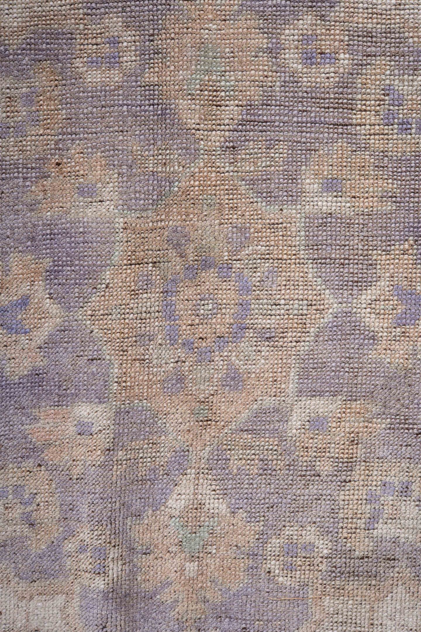 6' x 11' one-of-a-kind handmade vintage Oushak large size rug. Color palette: taupe, beige, lavender, ivory, dusty blue