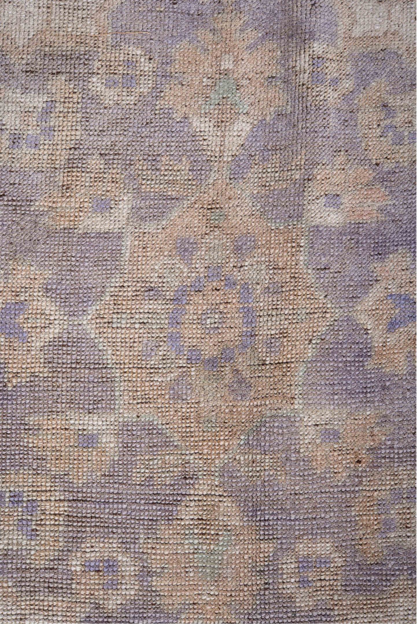 6' x 11' one-of-a-kind handmade vintage Oushak large size rug. Color palette: taupe, beige, lavender, ivory, dusty blue
