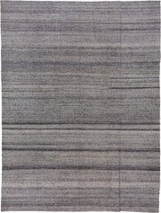 9' x 12' one-of-a-kind handmade vintage Kilim large size rug. Color palette: gray, charcoal, ivory, taupe, black, beige