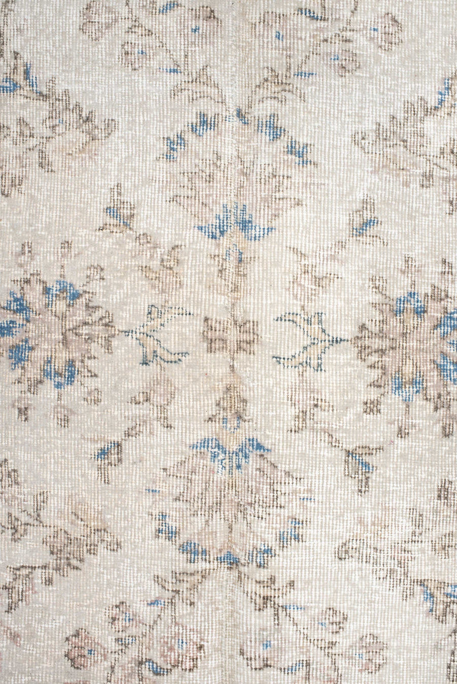 6' x 9' one-of-a-kind handmade antique Sparta medium size rug. Color palette: ivory, beige, sky blue, taupe, cream