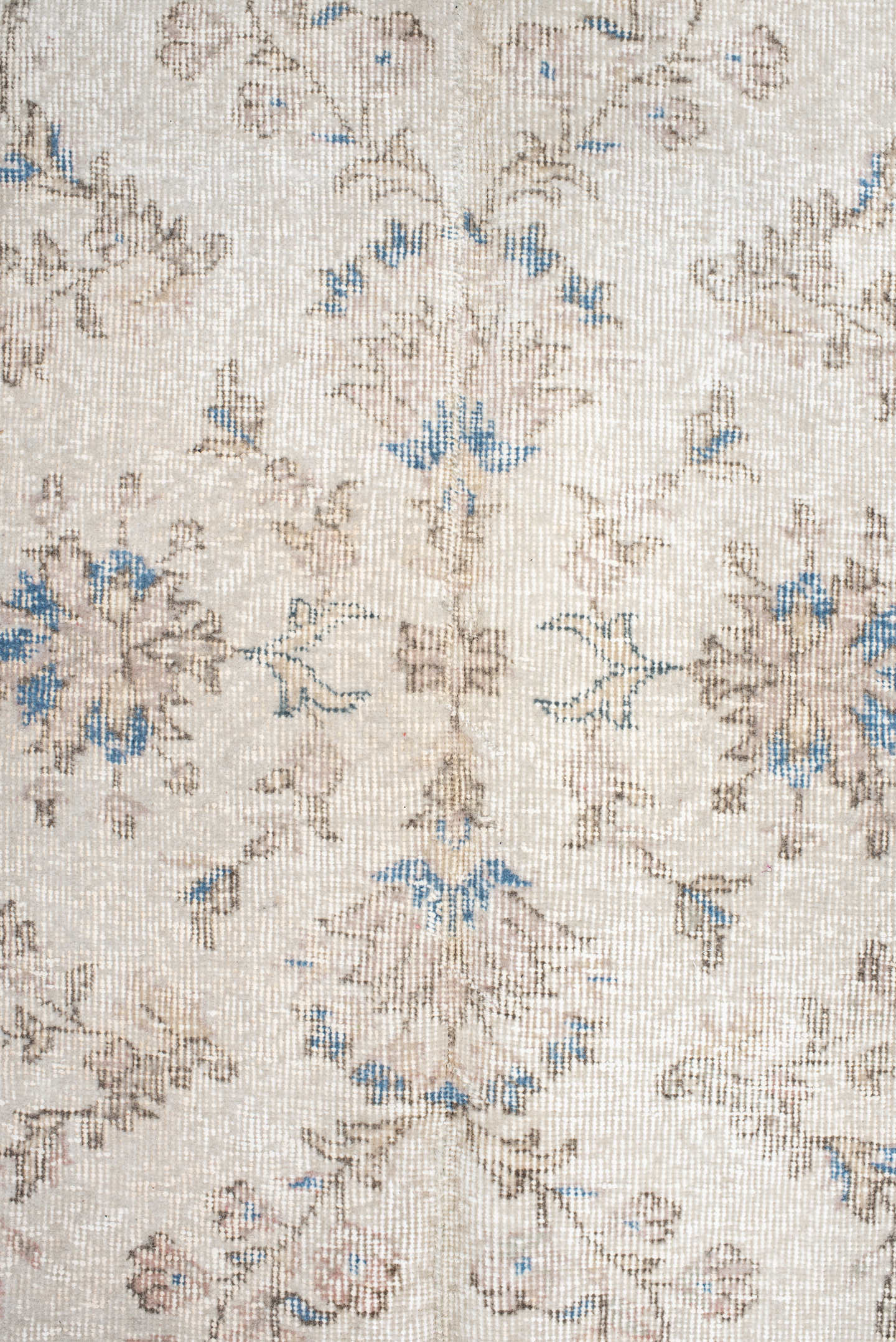 6' x 9' one-of-a-kind handmade antique Sparta medium size rug. Color palette: ivory, beige, sky blue, taupe, cream