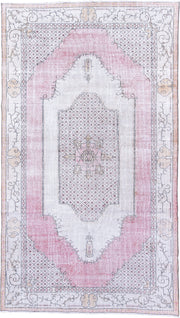 5' x 9' one-of-a-kind handmade antique Sparta medium size rug. Color palette: ivory, blush, pink, taupe, charcoal, rose