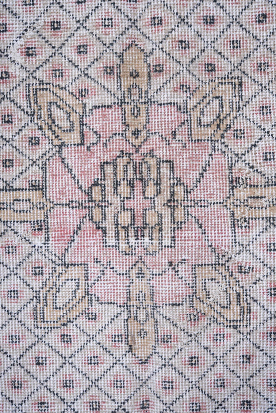 5' x 9' one-of-a-kind handmade antique Sparta medium size rug. Color palette: ivory, blush, pink, taupe, charcoal, rose