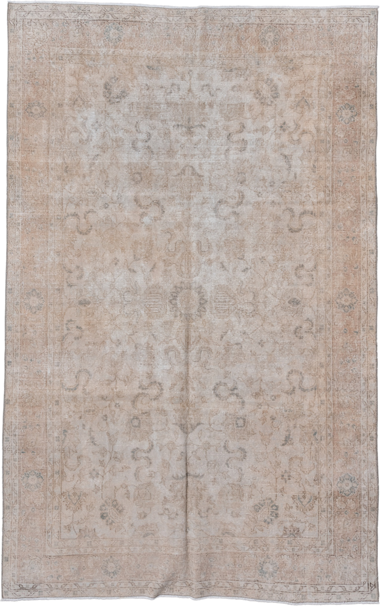 6' x 10' one-of-a-kind handmade antique Sparta large size rug. Color palette: ivory, blush, taupe, pale blue, beige, sand