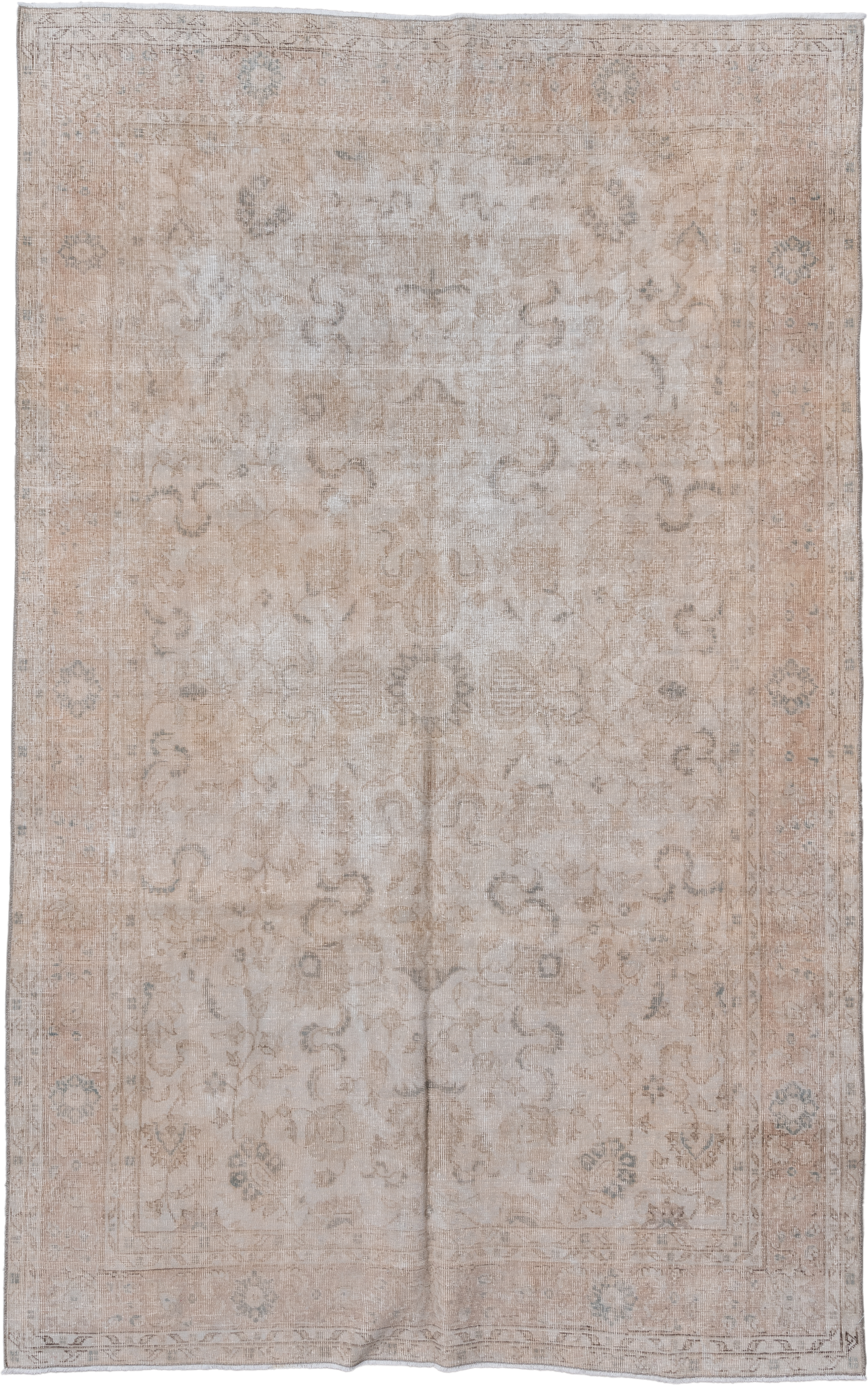 6' x 10' one-of-a-kind handmade antique Sparta large size rug. Color palette: ivory, blush, taupe, pale blue, beige, sand