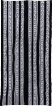 5' x 11' one-of-a-kind handmade antique Flatweave rug. Color palette: black, ivory, charcoal, gray
