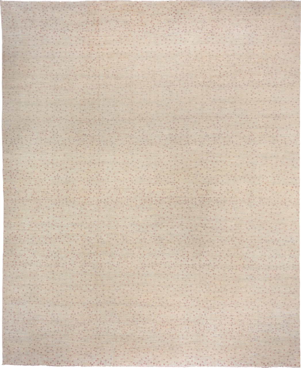 14' x 16' one-of-a-kind handmade vintage Contemporary oversize rug. Color palette: brown, gray, light gray, off-white