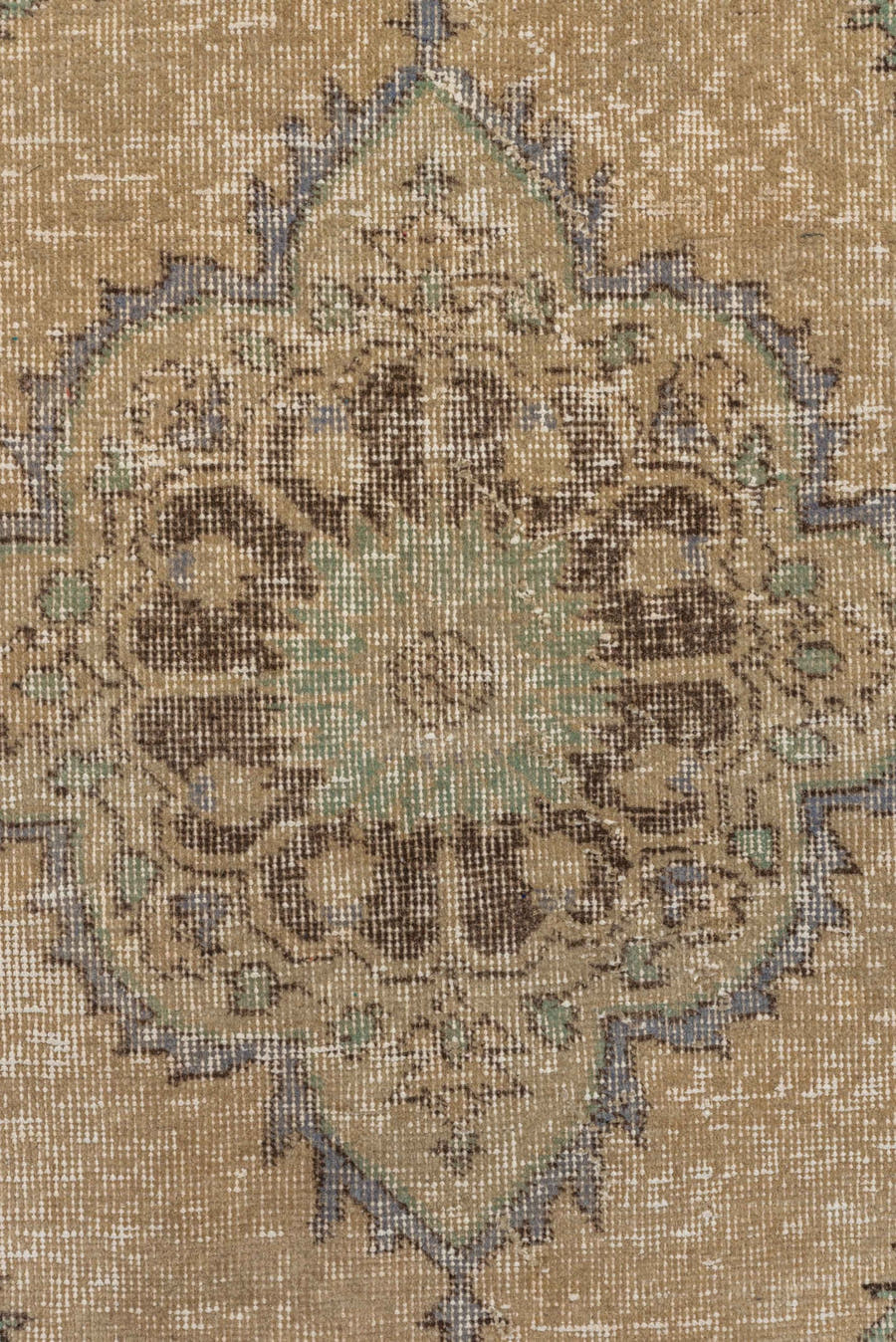 3' x 10' one-of-a-kind handmade vintage Oushak runner rug. Color palette: tan, taupe, slate, sage, brown, ivory, beige, gray