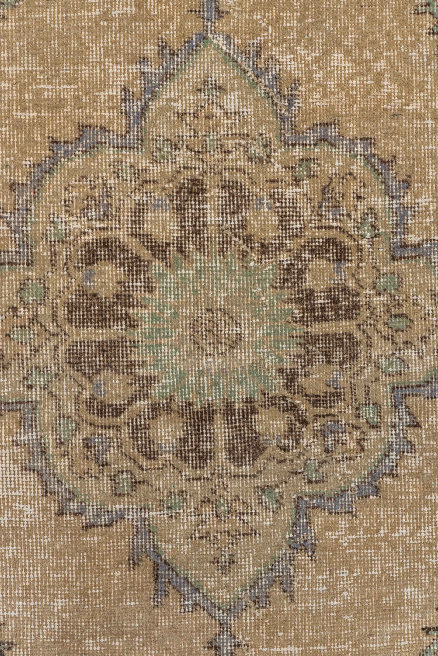 3' x 10' one-of-a-kind handmade vintage Oushak runner rug. Color palette: tan, taupe, slate, sage, brown, ivory, beige, gray