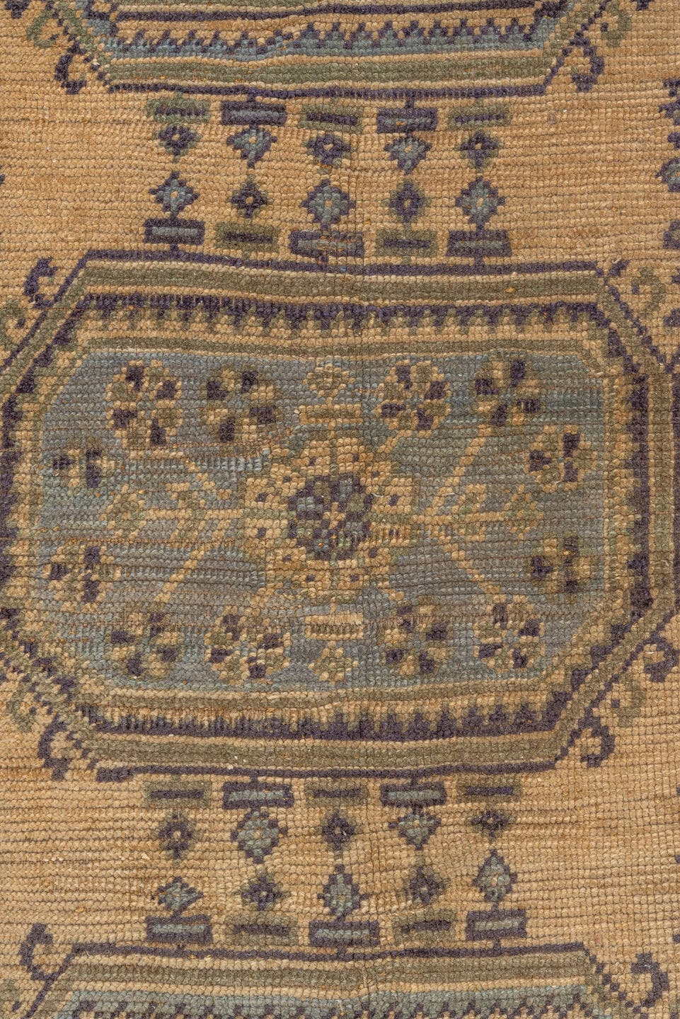 3' x 10' one-of-a-kind handmade vintage Oushak runner rug. Color palette: camel, taupe, brown, sage, slate, charcoal, olive