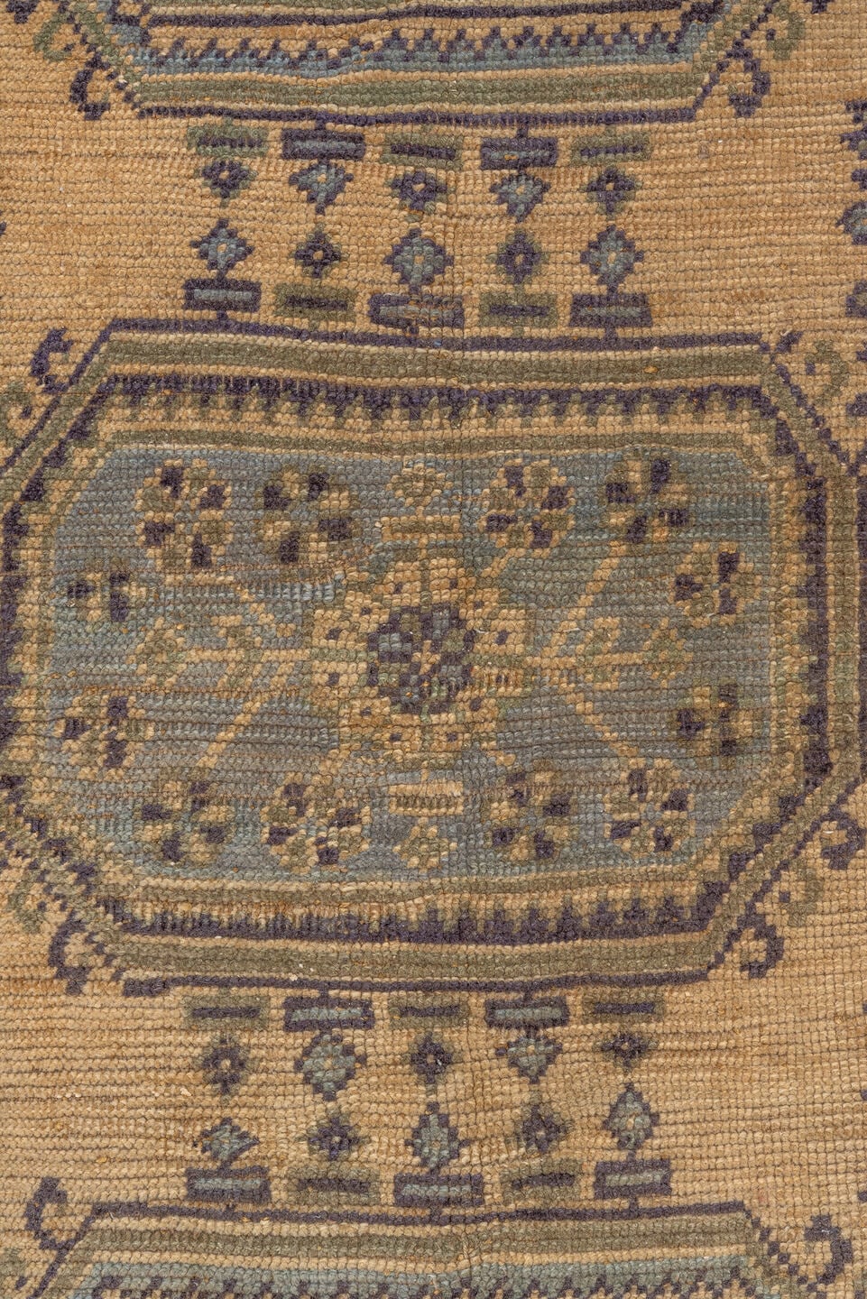 3' x 10' one-of-a-kind handmade vintage Oushak runner rug. Color palette: camel, taupe, brown, sage, slate, charcoal, olive