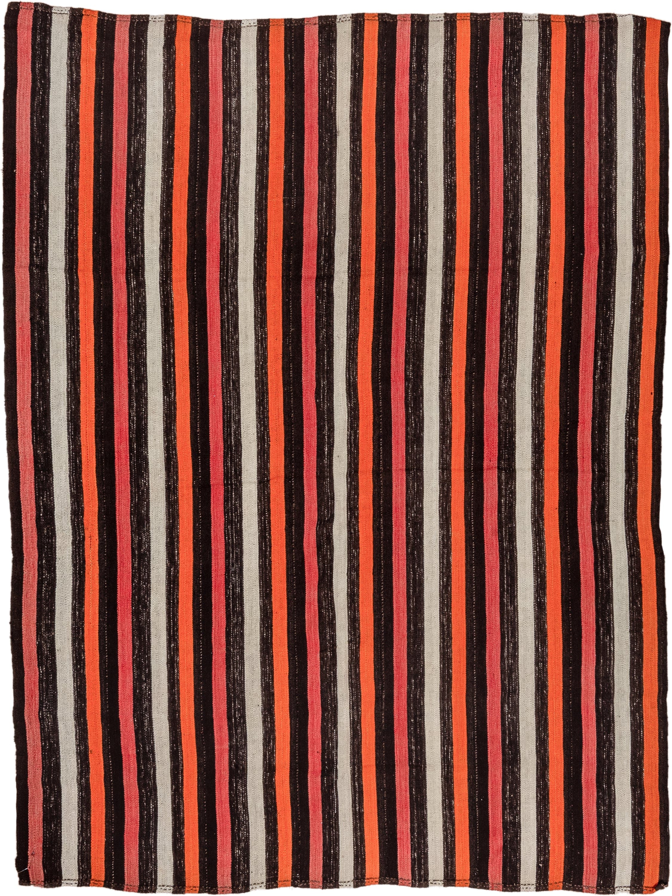 6' x 8' one-of-a-kind handmade vintage Kilim medium size rug. Color palette: charcoal, ivory, coral, orange, gray, black