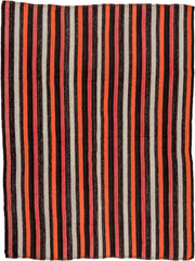 6' x 8' one-of-a-kind handmade vintage Kilim medium size rug. Color palette: charcoal, ivory, coral, orange, gray, black