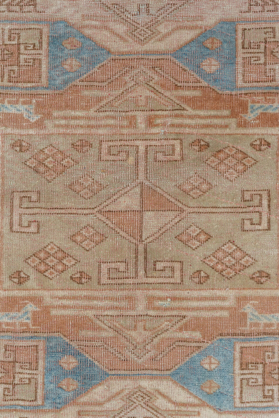 2' x 11' one-of-a-kind handmade antique Oushak runner rug. Color palette: ivory, blush, sky blue, taupe, camel, pink