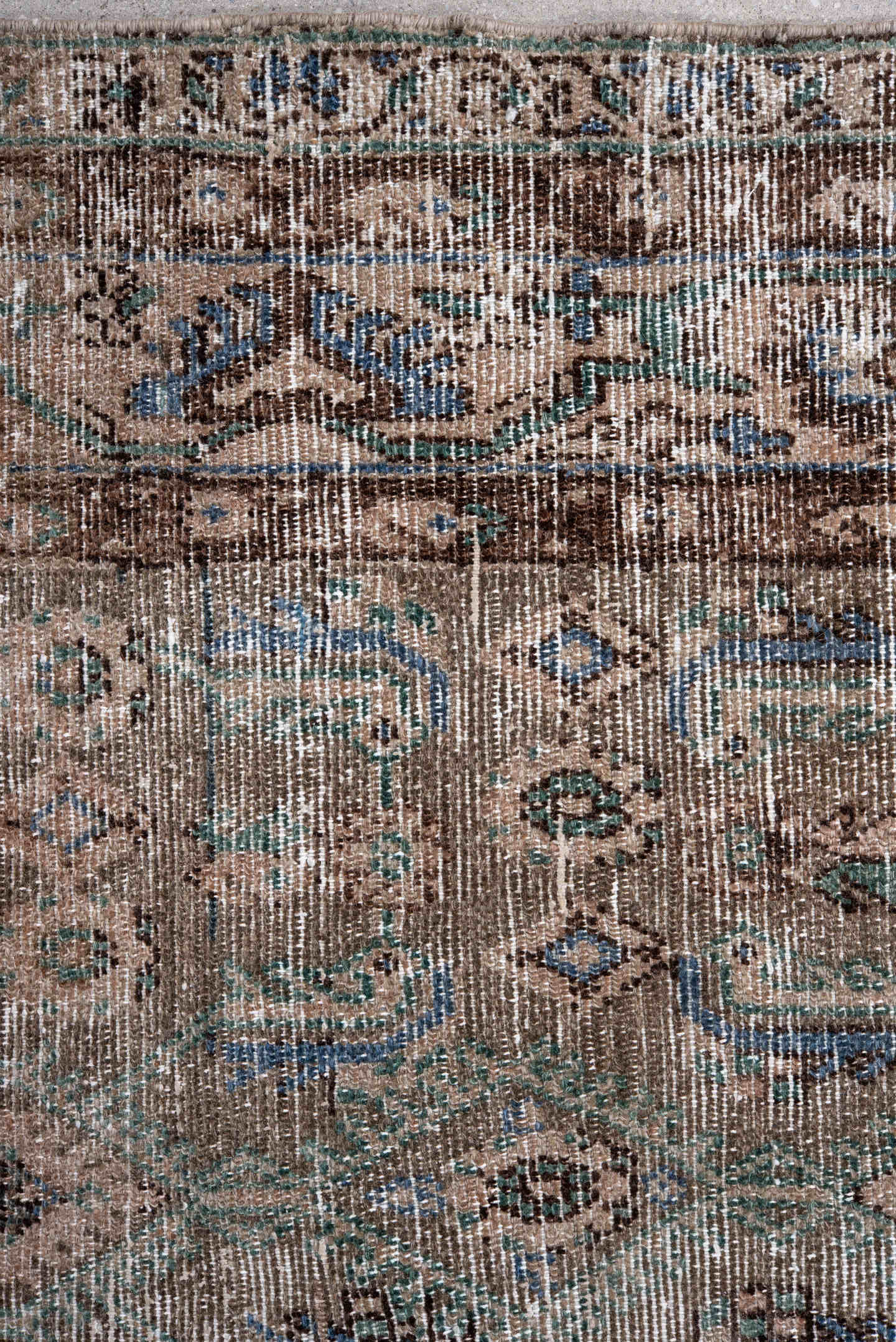 3' x 12' one-of-a-kind handmade antique Hamadan runner rug. Color palette: taupe, brown, ivory, blue, teal, charcoal, beige