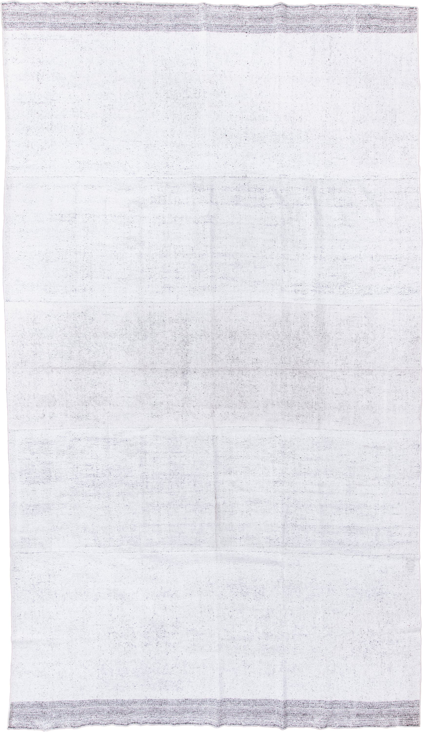8' x 15' one-of-a-kind handmade antique Flatweave rug. Color palette: ivory, cream, taupe, light gray, beige, gray