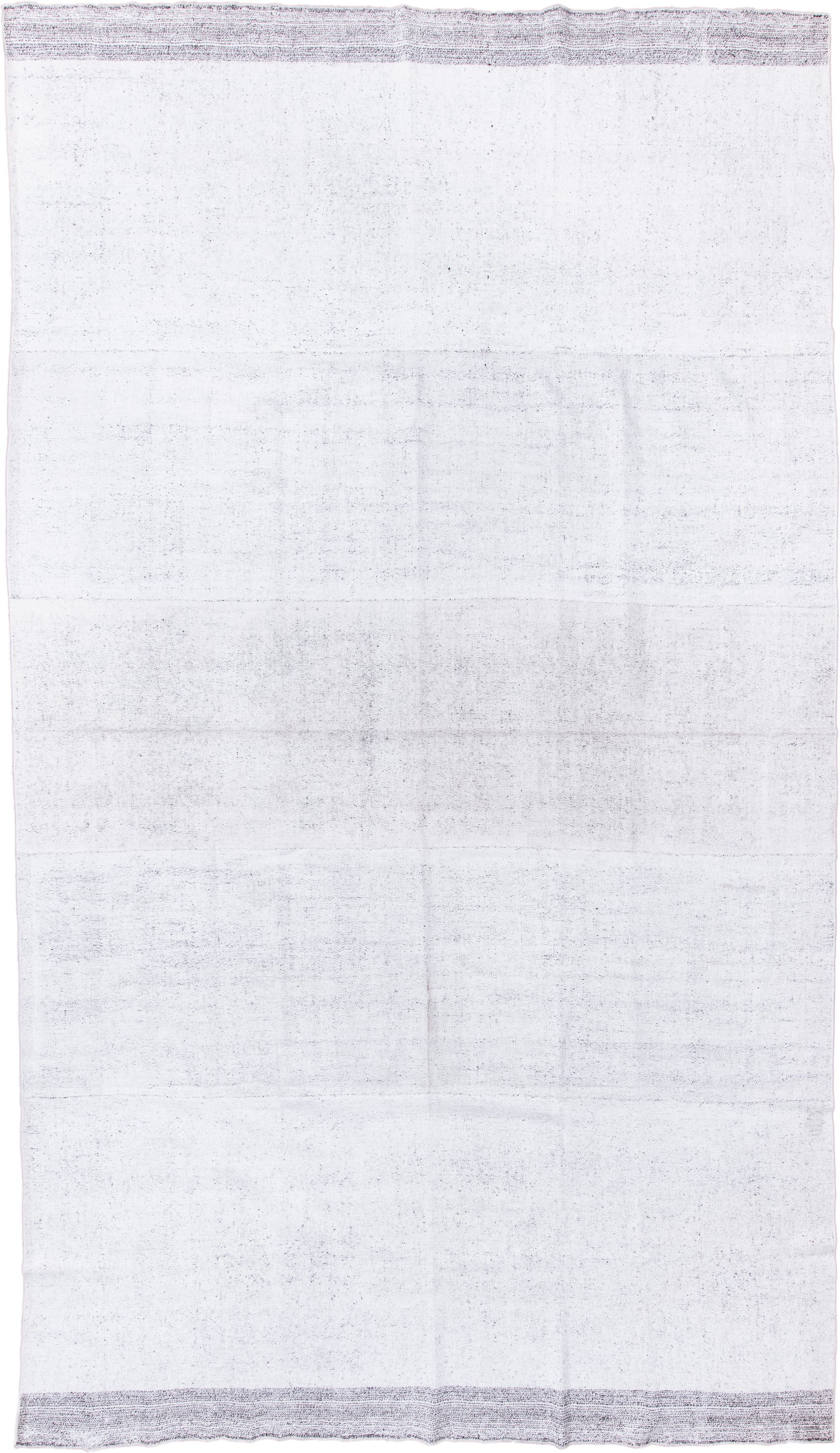 8' x 15' one-of-a-kind handmade antique Flatweave rug. Color palette: ivory, cream, taupe, light gray, beige, gray