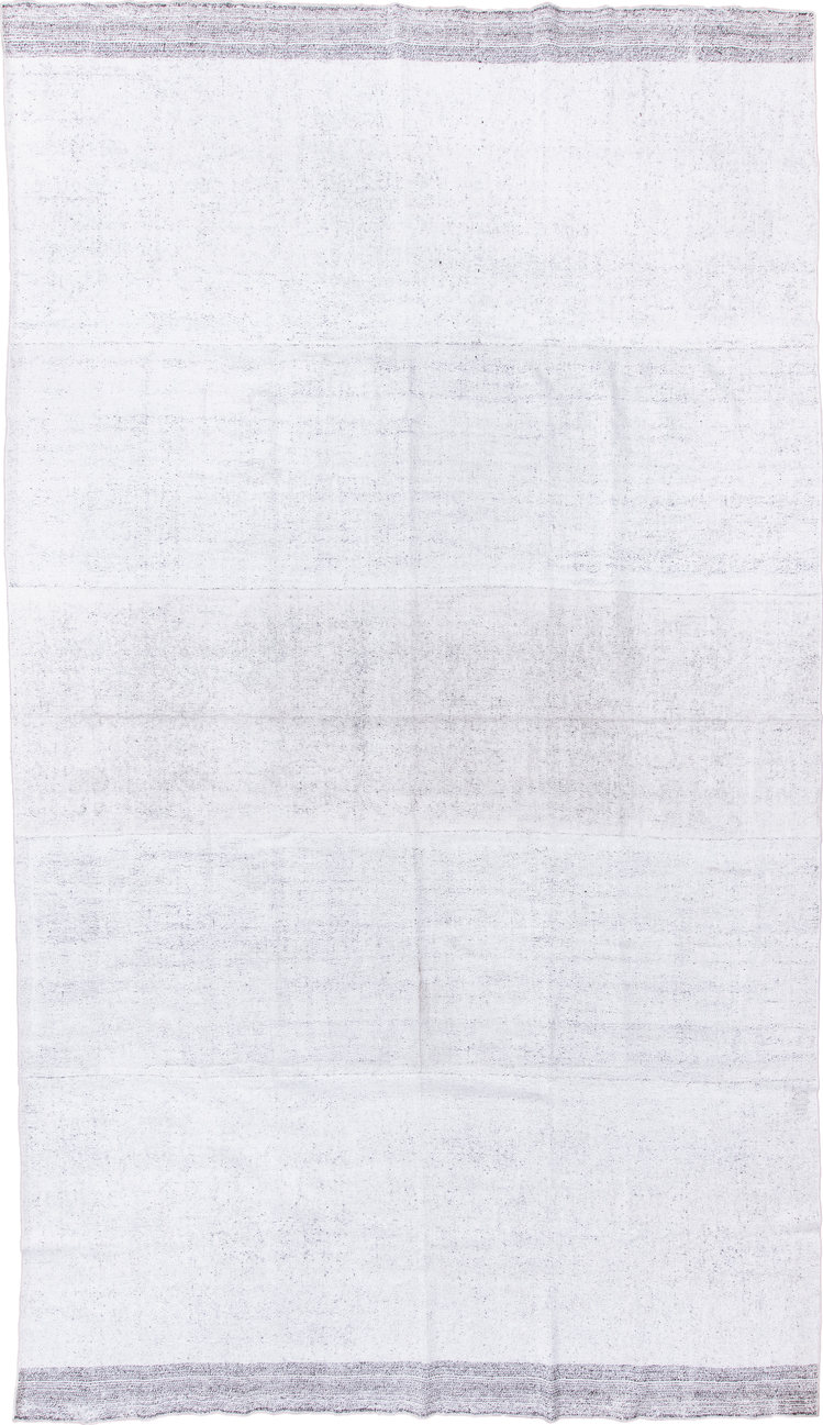 8' x 15' one-of-a-kind handmade antique Flatweave rug. Color palette: ivory, cream, taupe, light gray, beige, gray