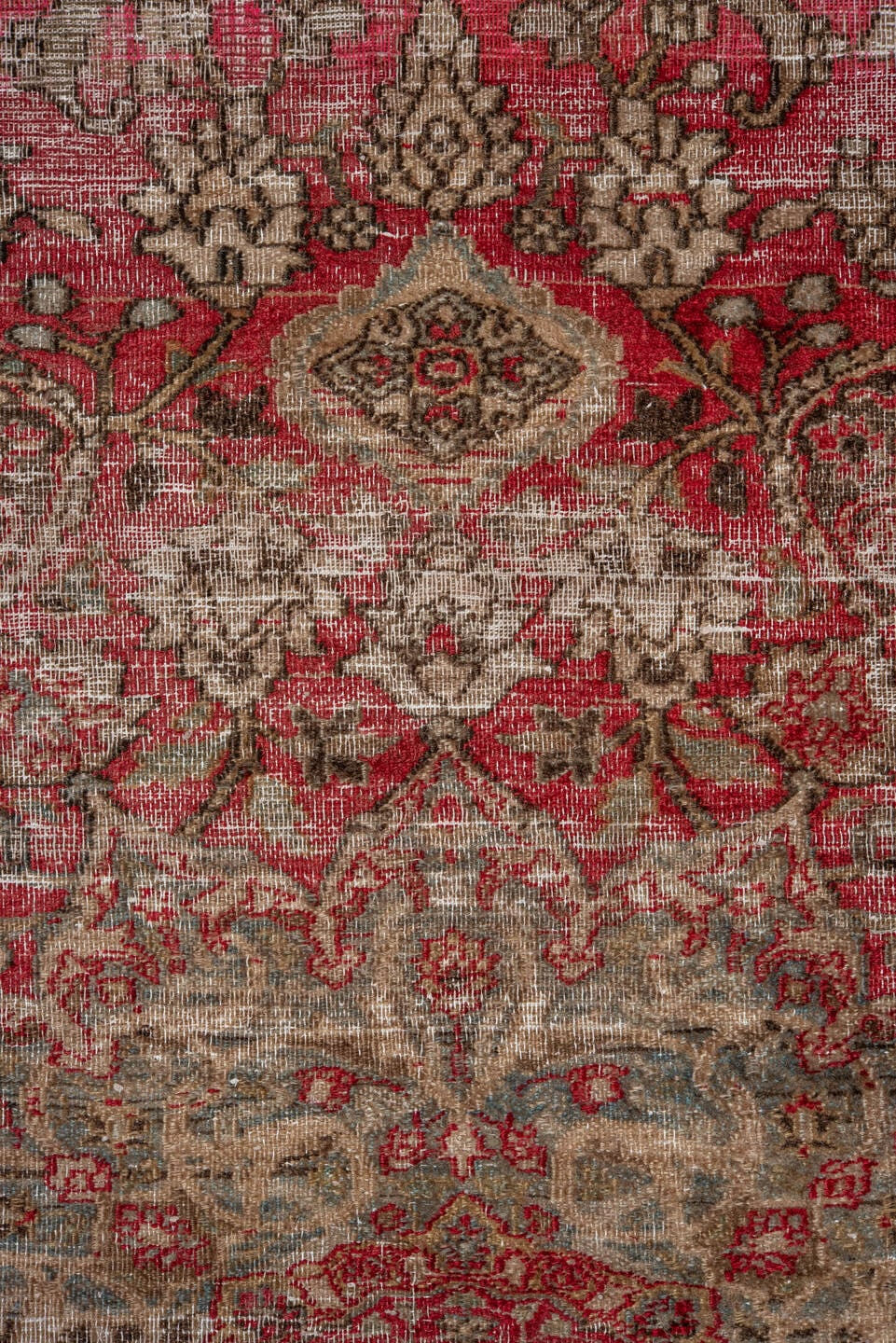 10' x 15' one-of-a-kind handmade antique Khorassan oversize rug. Color palette: rose, ivory, brown, dusty pink, taupe