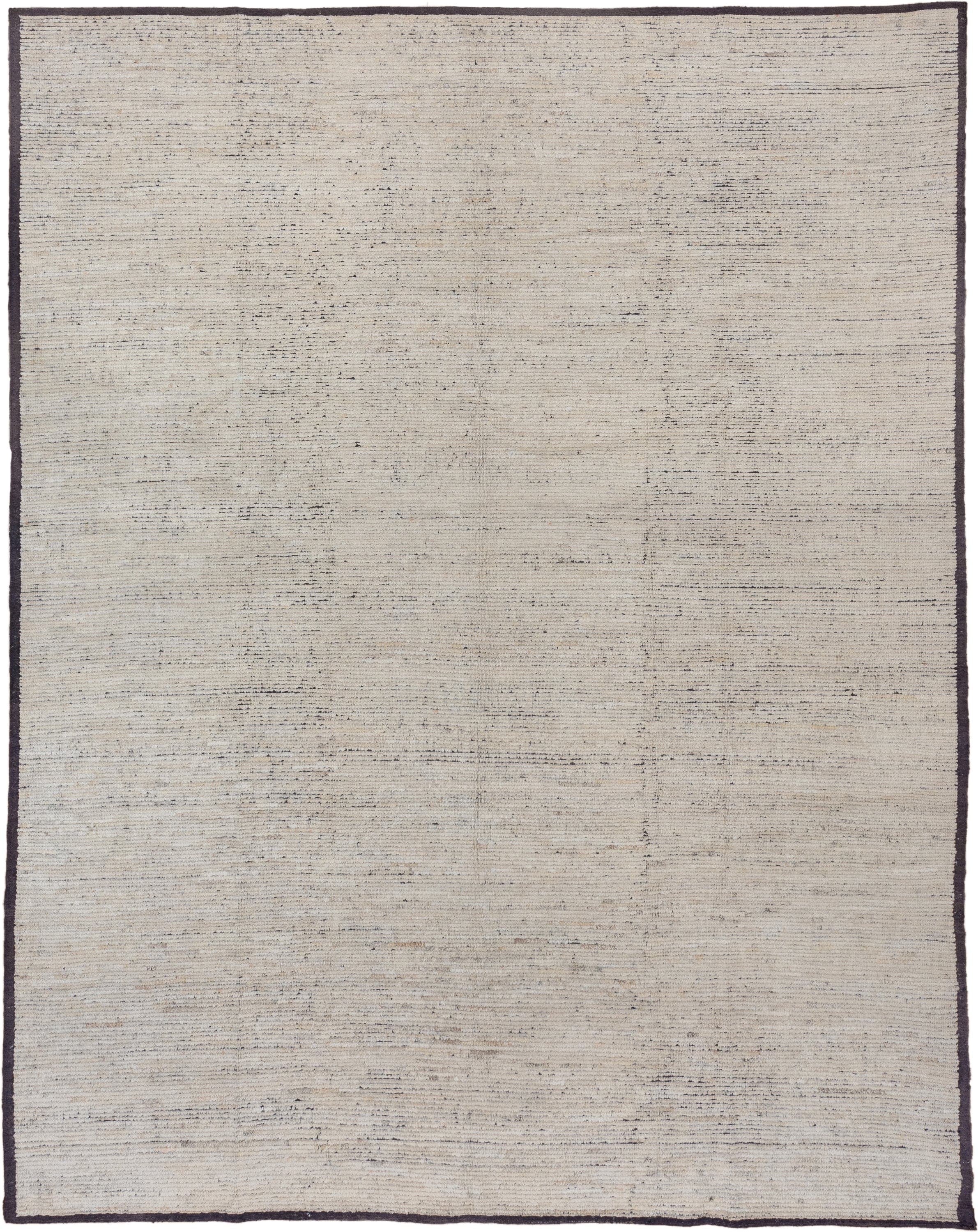9' x 12' one-of-a-kind handmade vintage Tulu large size rug. Color palette: ivory, charcoal, taupe, gray, black, beige