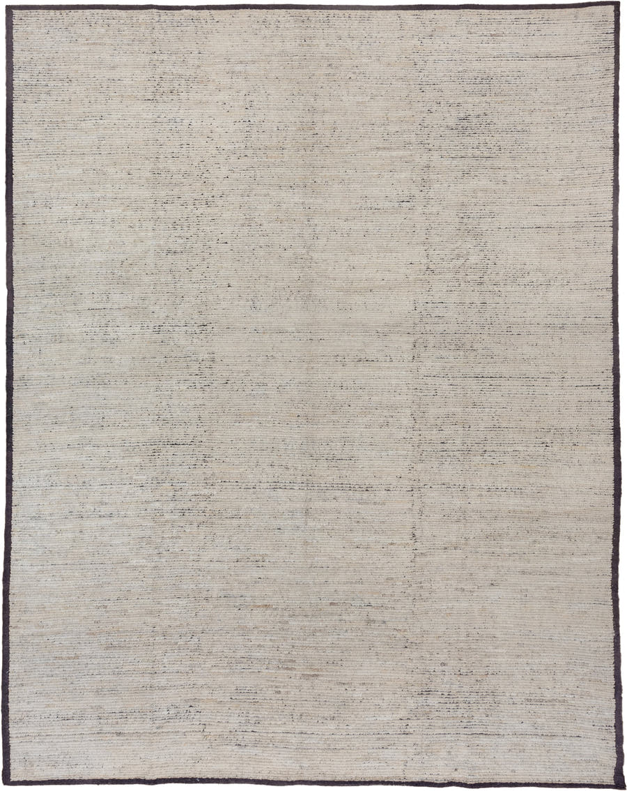 9' x 12' one-of-a-kind handmade vintage Tulu large size rug. Color palette: ivory, charcoal, taupe, gray, black, beige
