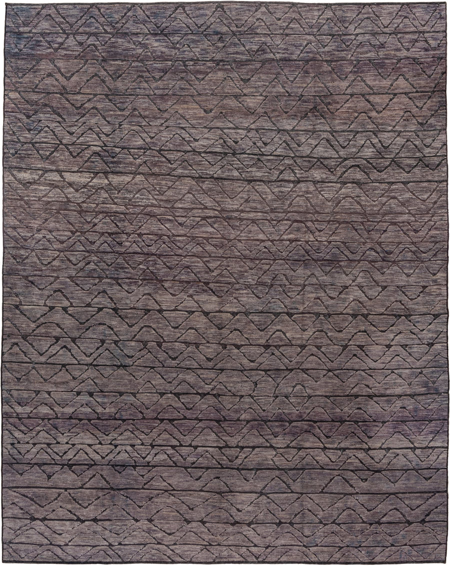 9' x 11' one-of-a-kind handmade vintage Tulu large size rug. Color palette: taupe, charcoal, slate, mauve, brown, beige