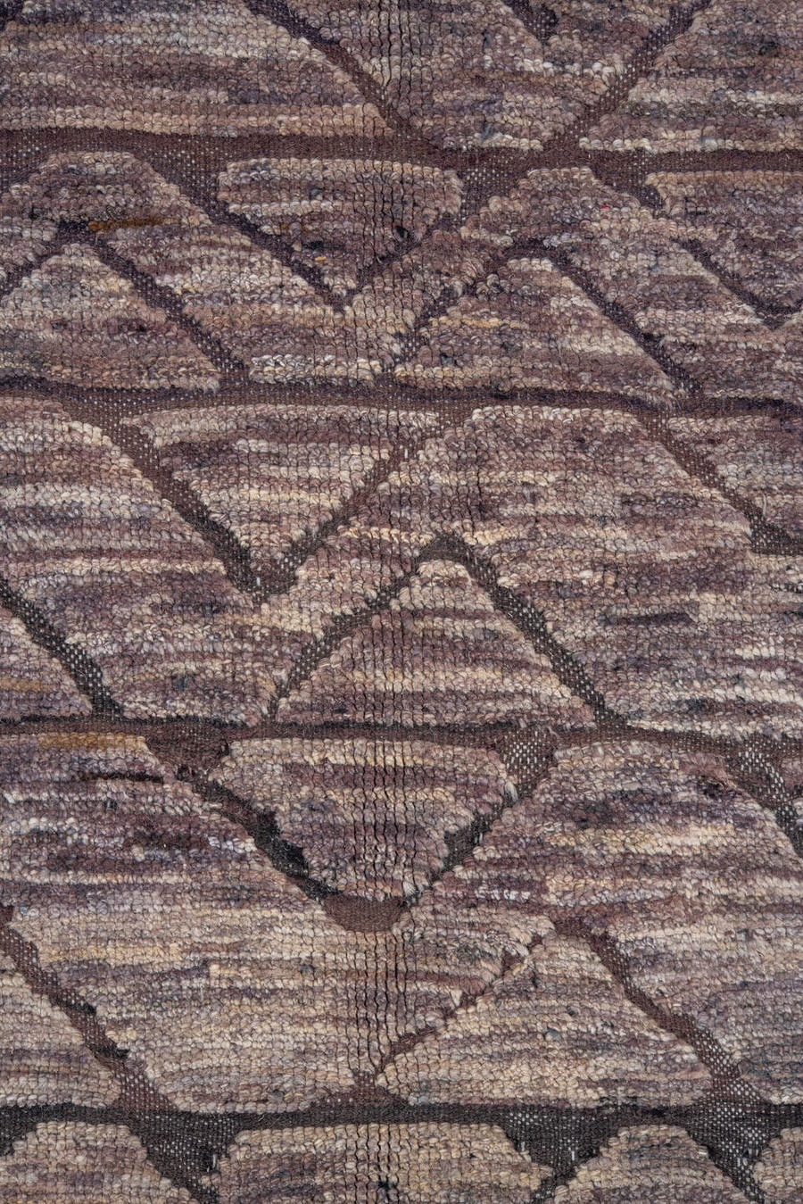 9' x 11' one-of-a-kind handmade vintage Tulu large size rug. Color palette: taupe, charcoal, slate, mauve, brown, beige