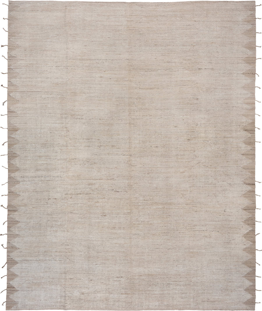 11' x 15' one-of-a-kind handmade vintage Tulu oversize rug. Color palette: ivory, cream, taupe, beige, camel, gray