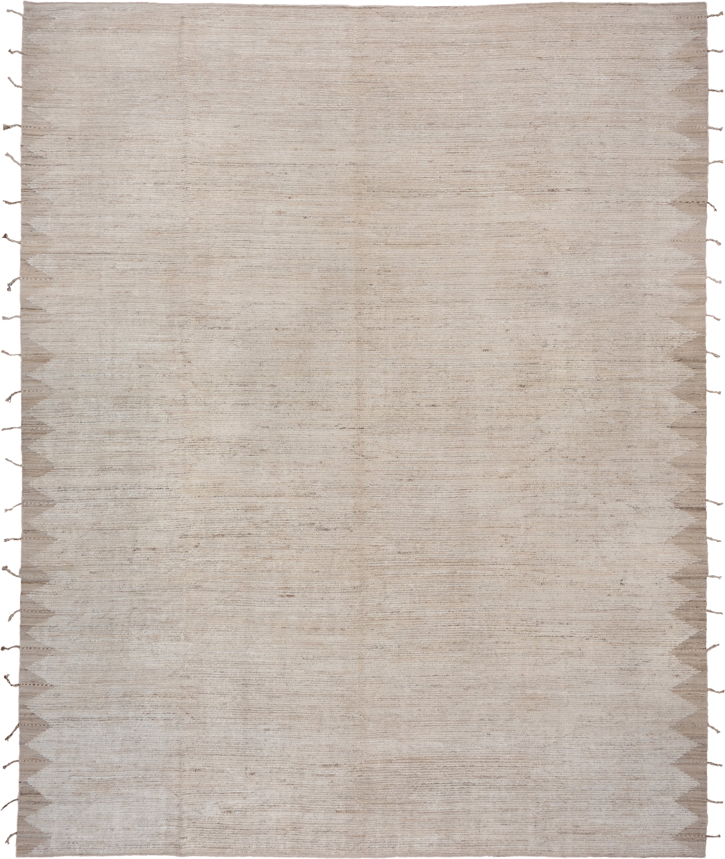 11' x 15' one-of-a-kind handmade vintage Tulu oversize rug. Color palette: ivory, cream, taupe, beige, camel, gray