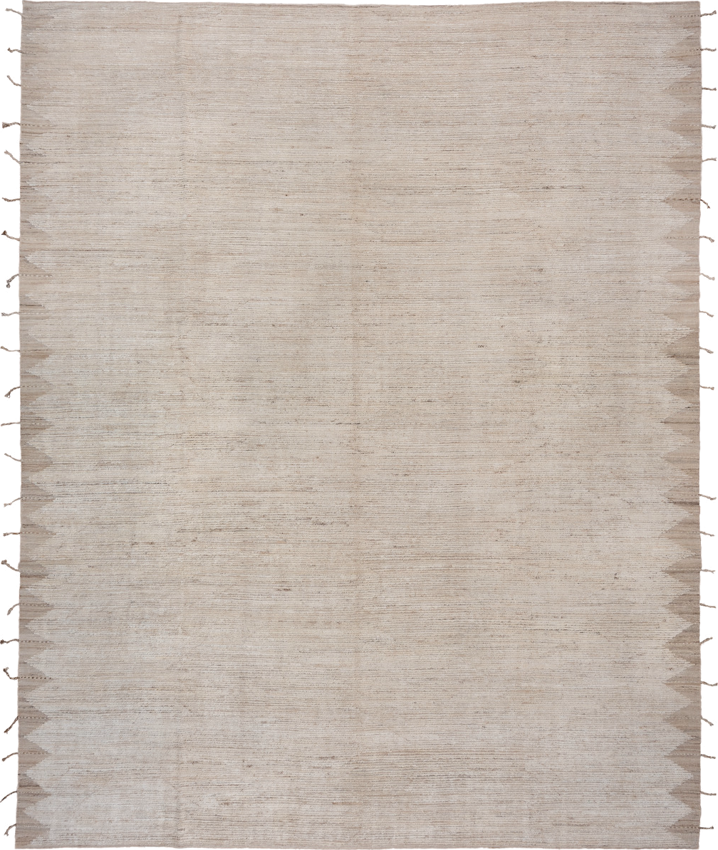11' x 15' one-of-a-kind handmade vintage Tulu oversize rug. Color palette: ivory, cream, taupe, beige, camel, gray