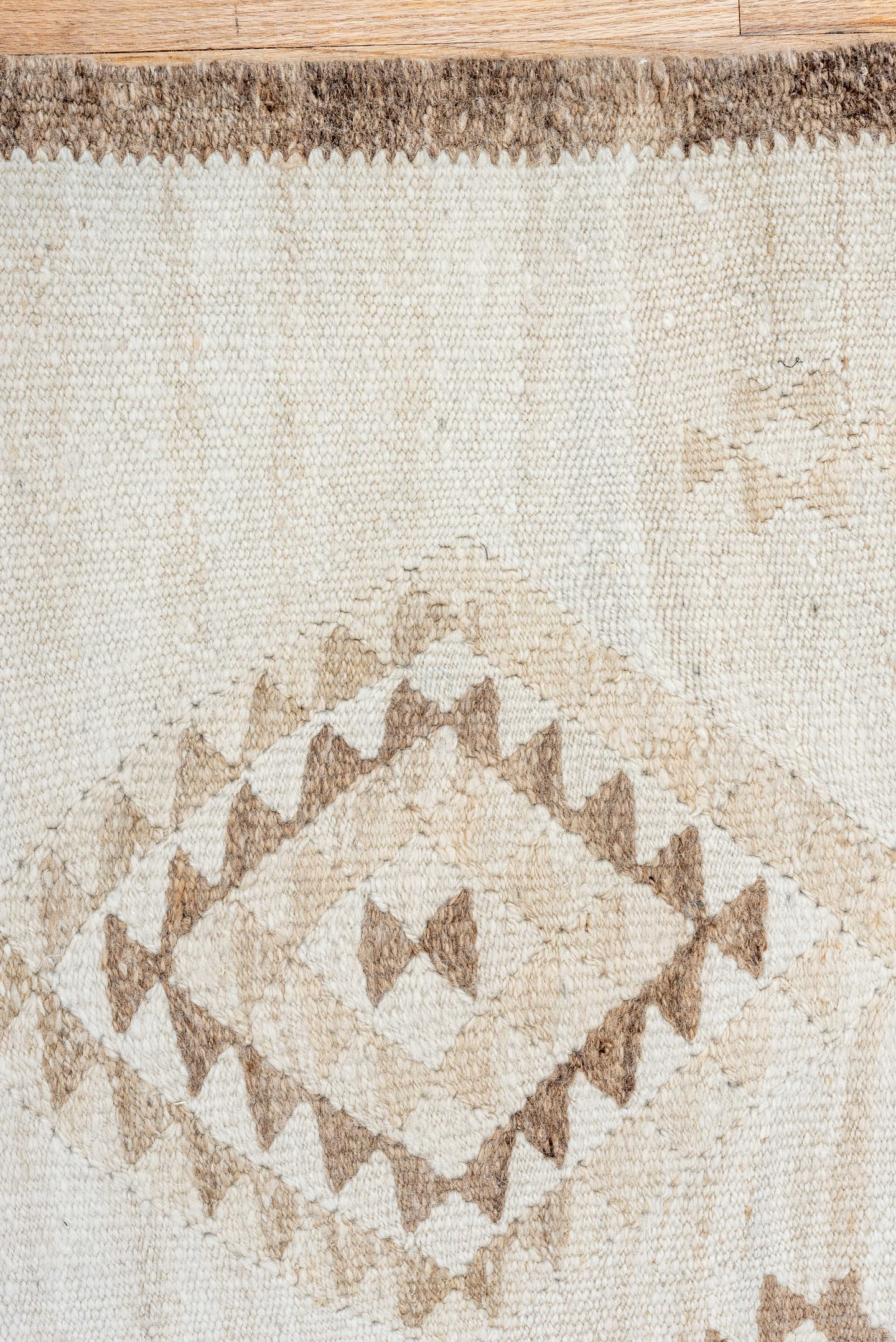 2' x 11' one-of-a-kind handmade antique Kilim runner rug. Color palette: ivory, taupe, brown, beige, gray