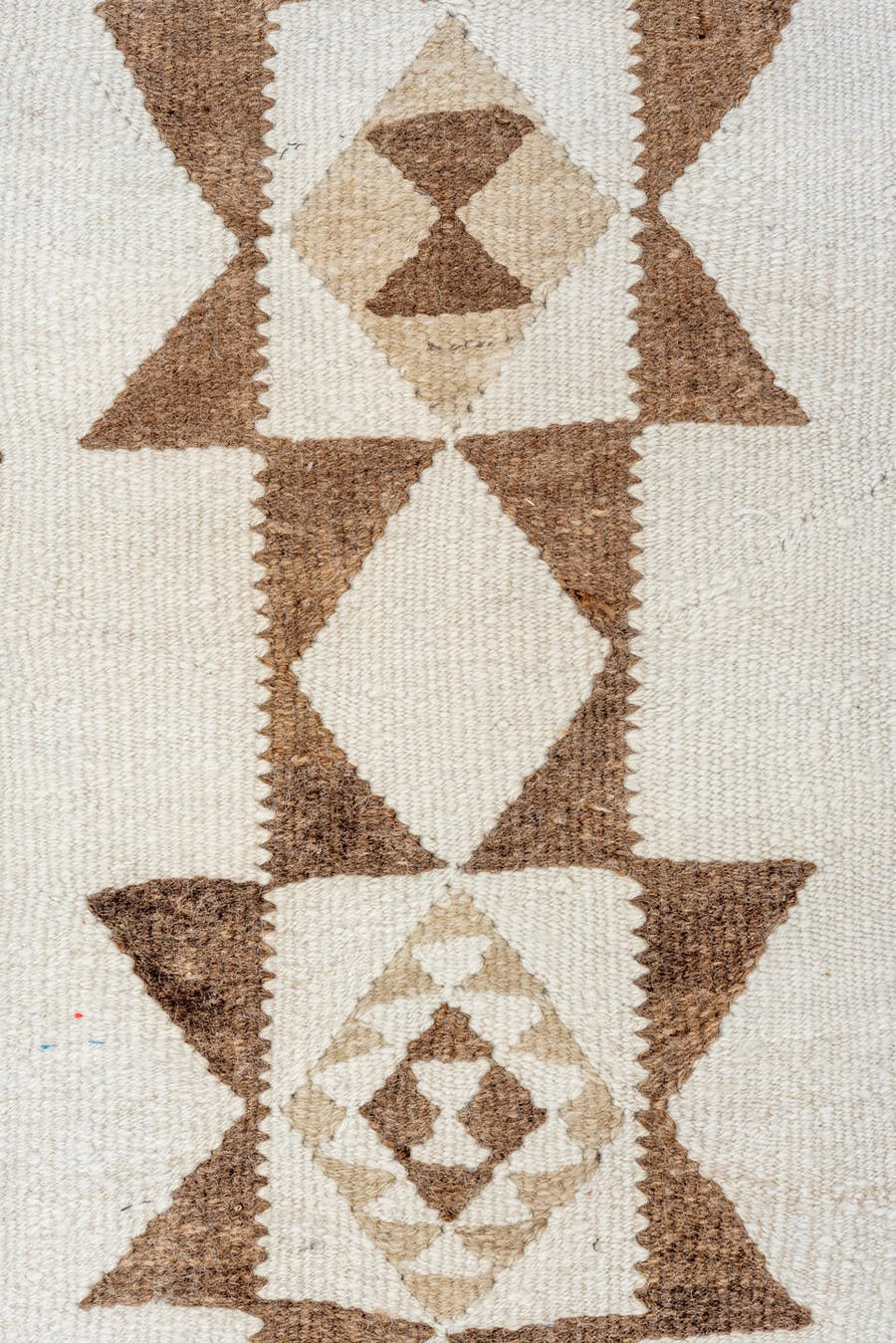 2' x 11' one-of-a-kind handmade antique Kilim runner rug. Color palette: ivory, taupe, camel, beige, gray