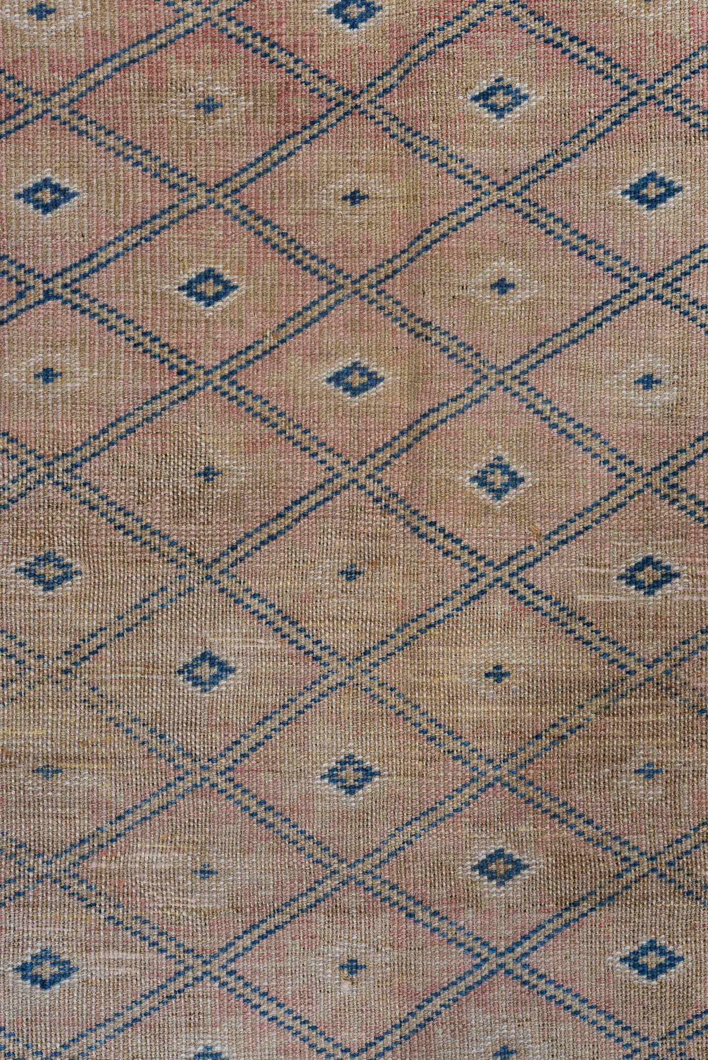 3' x 6' one-of-a-kind handmade vintage Oushak small size rug. Color palette: taupe, blush, denim, ivory, dusty rose, beige