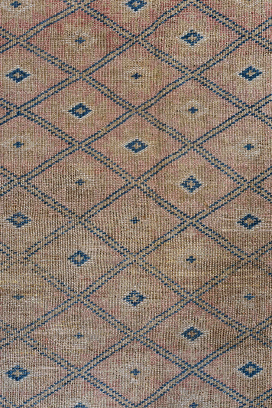 3' x 6' one-of-a-kind handmade vintage Oushak small size rug. Color palette: taupe, blush, denim, ivory, dusty rose, beige